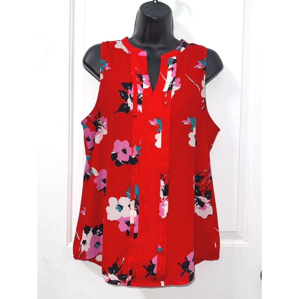41 Hawthorn Red Breyson Pleat Detail Split Neck Blouse